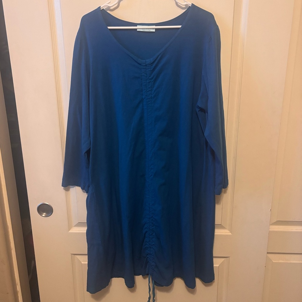 bryn Walker Deep Blue V-Neck Long Sleeve Tunic with Center Drawcord